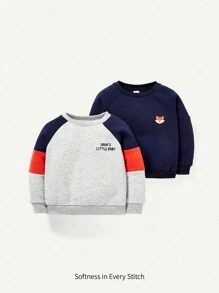 Cozy Pixies 2入組嬰兒男童狐狸和字母圖案圓領插肩袖運動衫 - 寶藍色 - 查看 1