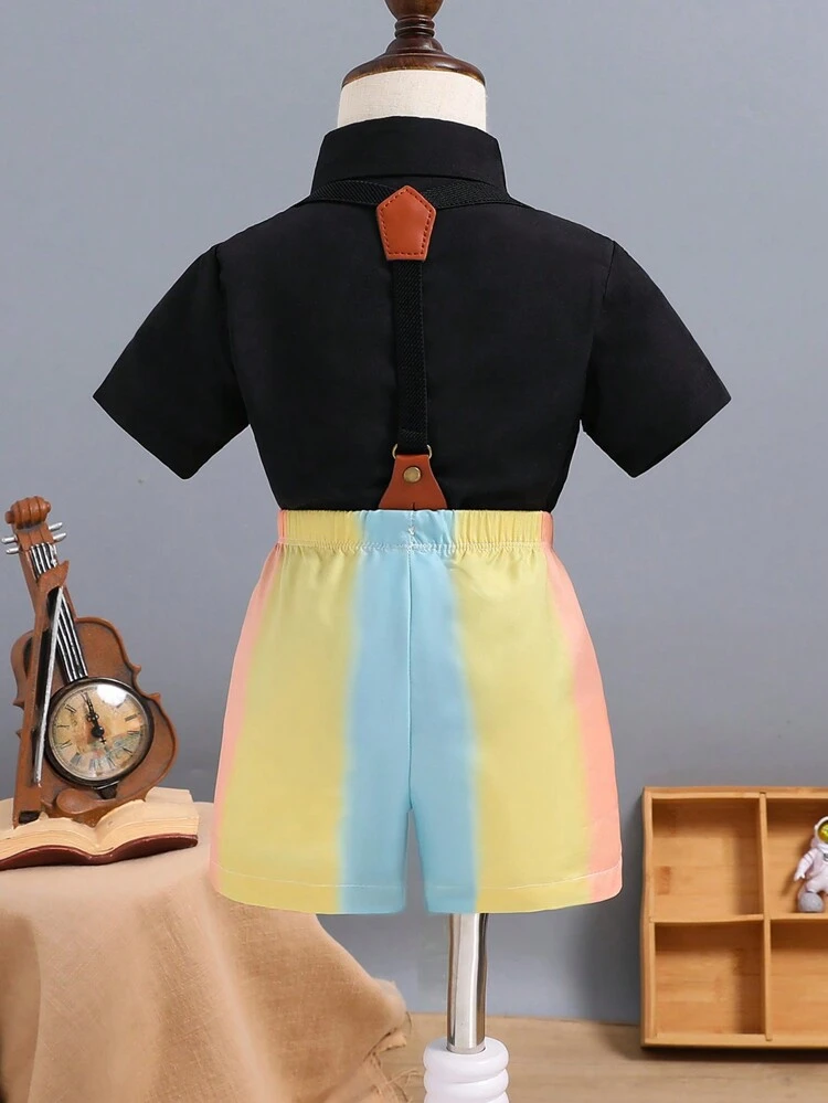 Baby Boy Summer Gentleman Suit, Including Lightweight Short Sleeved Shirt And Suspender Shorts