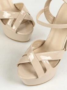 14cm Heel Height Platform Sandals, Waterproof High Heel Shoes With Sparkly Vamp, Peep Toe & Thin Heel For Women