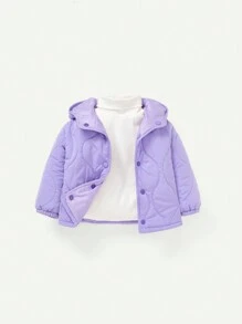 Baby Girl Button Up Quilted Hooded Padded Coat - Purple - View 3
