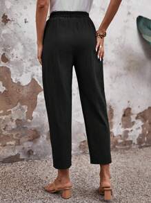 EMERY ROSE Elastic Waist All-Over Print Pants, Casual Daily Wear Airport Outfit - Black - View 2
