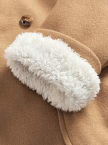 Cozy Pixies 女嬰雙排釦3D耳朵設計連帽毛絨內襯雙排釦花呢外套 - 卡其色 - 查看 5