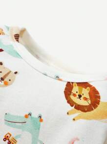 Cozy Pixies 寶寶男孩緊身睡衣套裝,卡通動物圖案,圓領長袖上衣和褲子,4件套 - 藏蓝色 - 查看 11