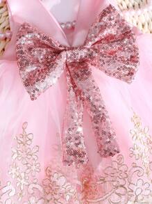 SHEIN 2pcs Newborn Baby Girl Photography Costume Set, Princess Flower Embroidery Mesh Dress With Butterfly Ornaments