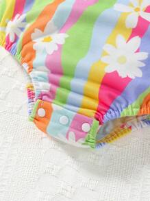 Conjunto de body y jeans acampanados con estampado floral digital de moda para niña bebé - Multicolor - Ver 5