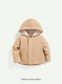 男嬰毛絨內襯連帽外套 - 卡其色 - 查看 1