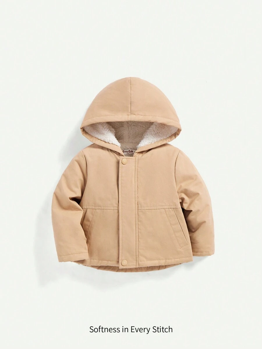 男嬰毛絨內襯連帽外套 - 卡其色 - 查看 1