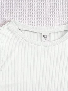 SHEIN 3pcs/Set Knitted Sleeveless Tank Top With Round Neckline, Pleated Design For Tween Girls - Mauve Purple - View 4