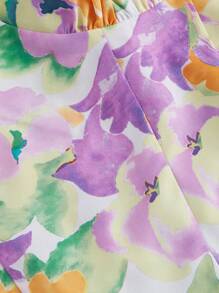 SHEIN MOD Plus Size Women's All Over Print Asymmetrical Hem Shoulder Knotted Camisole - Purple - View 3