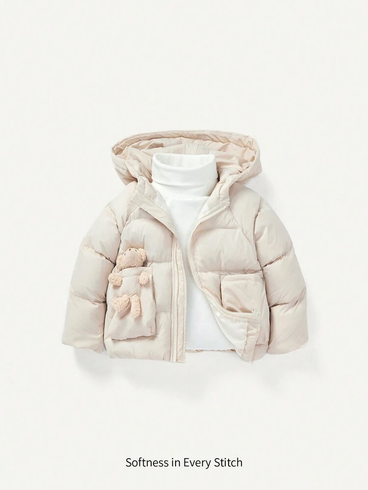 Baby Girl Casual Thick Padding Teddy Bear Doll Decor Hooded Coat