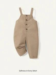 Cozy Pixies Peto informal de unicolor sin mangas con botones delanteros y pantalones con tirantes para bebé niño - Caqui - Ver 1