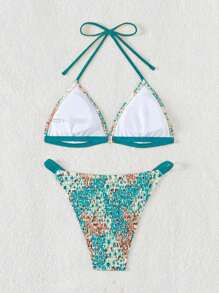 SHEIN Swim Women's Ditsy Floral Halter Bikini Set For Vacation Summer - Multicolor - View 4