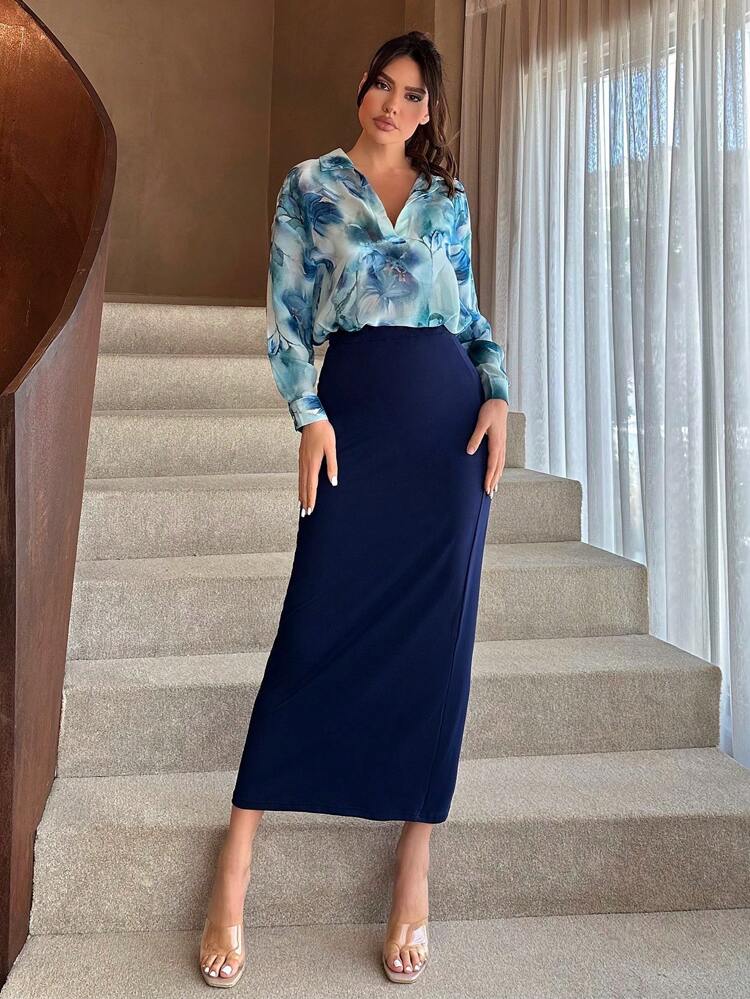 Two Pieces Women Set Featuring A Vacation Style Semi-Sheer Shirt And Skirt In Chinese Style