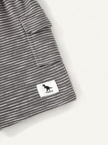 Decorative Badge Striped Casual Sports Shorts With Side Pockets For Baby Boy - Green - View 3