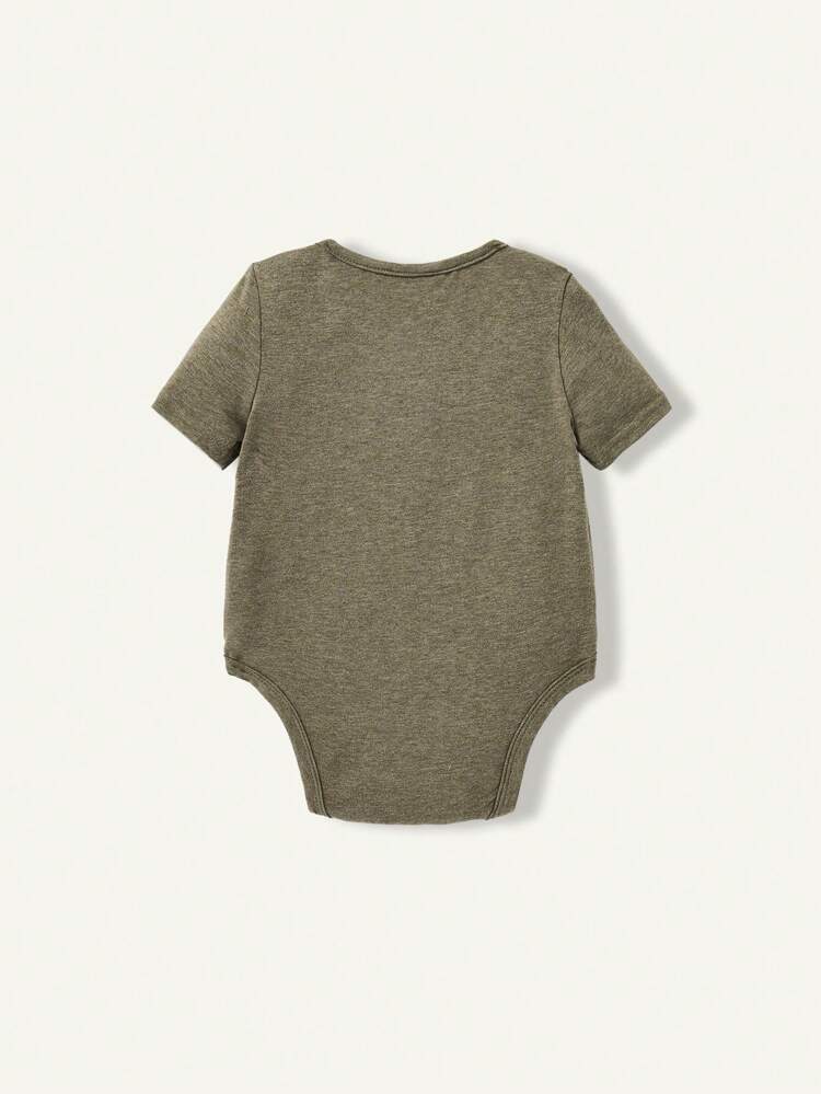 2pcs Baby Boy Soft Knitted Bodysuit Set With Round Neck And Half Zipper Front