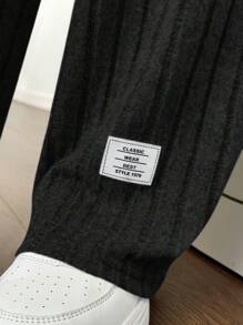 SHEIN Leap Crew Tween Girl Letter Patched Detail Rib-Knit Jumpsuit - Black - View 5