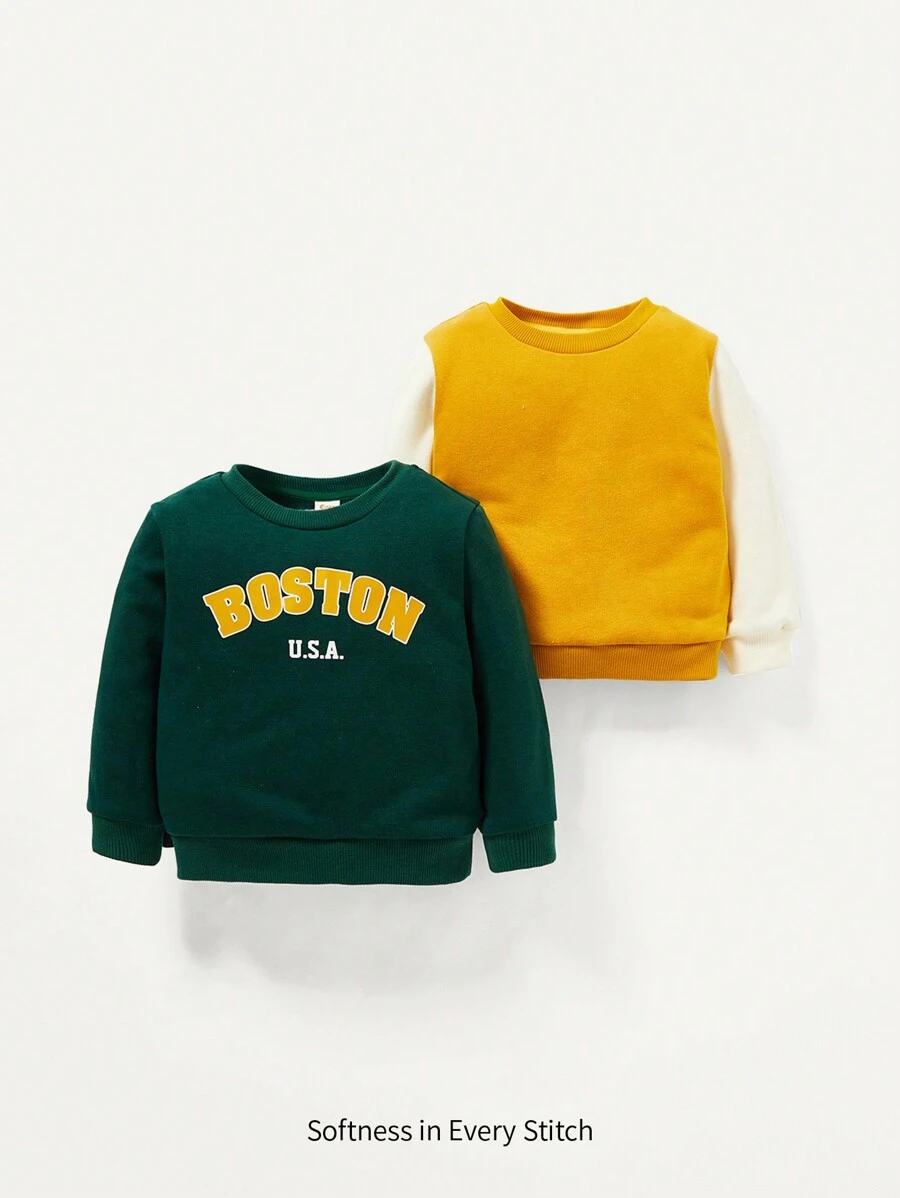 Baby Boy Letter Graphic Sweatshirt and Colorblock Pullover