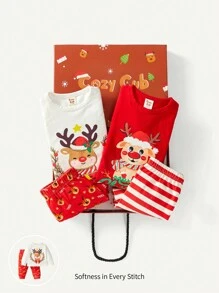 Baby Girl 2pcs Christmas Print Tee & 2pcs Striped Pants