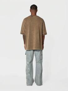 SUMWON Loose Fit Carpenter Detail Distressed Jean With Paint Print - Blue - View 5