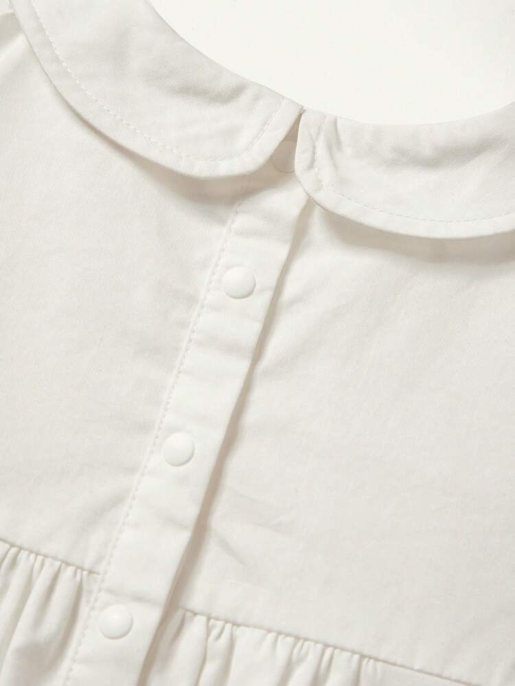 Baby Girl Elegant Casual Peter Pan Collar Floral Romper With Short Sleeve And Button Closure