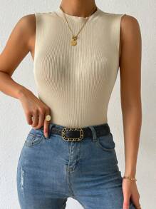 SHEIN BASICS Top unicolor tejido de canalé - Albaricoque - Ver 8