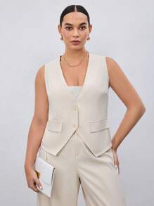 BizChic Plus Size Casual Solid Color Suit Vest, Suitable For Summer - Apricot - View 6