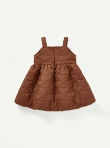 Baby Girl Ruffle Trim Top & Bow Front Quilted Pinafore Dress - Khaki - View 9