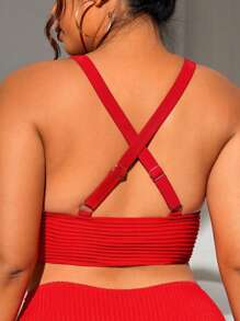 Swim Lushoire 2025 大码女式纹理露背吊带泳衣上衣夏季 - 紅色 - 查看 2