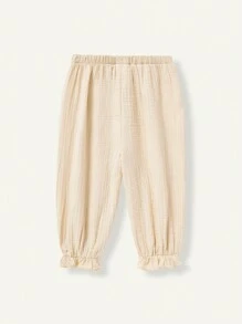 Cozy Pixies Baby Girl Elastic Waist Solid Color Pants With Ruffle Hem 2pcs/Set