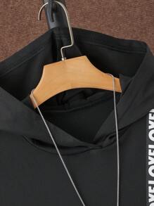 Teen Boy Bear Print Hooded Short Sleeve Top & Solid Color Tapered Leg Cargo Pants Two Pieces Set