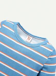 Cozy Pixies Baby Boy 2pcs Striped Print Contrast Binding Tee - Blue - View 6