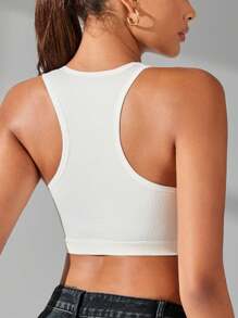 Easithlete Camiseta deportiva sólida sin costuras con espalda de corredor para gimnasio - Blanco - Ver 5