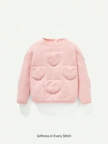 Cozy Pixies 女嬰插肩袖愛心圖案套頭毛衣 - 粉色 - 查看 1