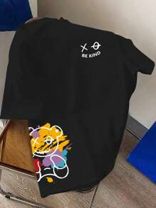 Manfinity Homme Nam Hoạt hình Lá thư In Thả vai Lỏng lẻo Mùa hè giản dị Áo thun - màu đen - Xem 2