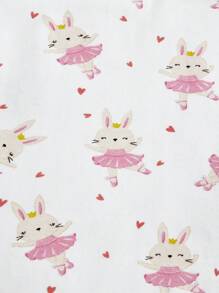 4pcs/Set Baby Girls' Flower Print Rabbit Applique Round Neck Short Sleeve Top And Snug Fit Pants Outfits Matching Set - Multicolor - View 12