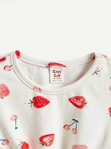 Cozy Pixies Baby Girls' 2pcs/Set Cartoon Strawberry Pattern Round Neck Top With Regular Shoulder Matching Set - Multicolor - View 5