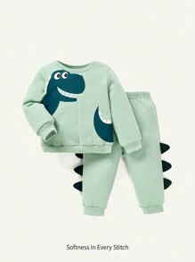 Cozy Pixies Baby Boy Dinosaur Print 3D Design Pullover & Sweatpants