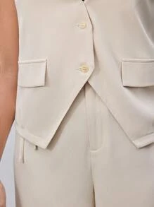 BizChic Plus Size Casual Solid Color Suit Vest, Suitable For Summer - Apricot - View 8
