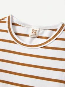 Cozy Pixies Baby Boys' Striped Round Neck Short Sleeve Tee, Cartoon Sailboat Pattern Tee, Solid Color Shorts 4pcs/Set