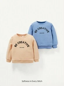 Newborn Baby Boys' Knitted Soft Letter Print Round Neck Sweatshirt Two Piece Set - Multicolor - View 1