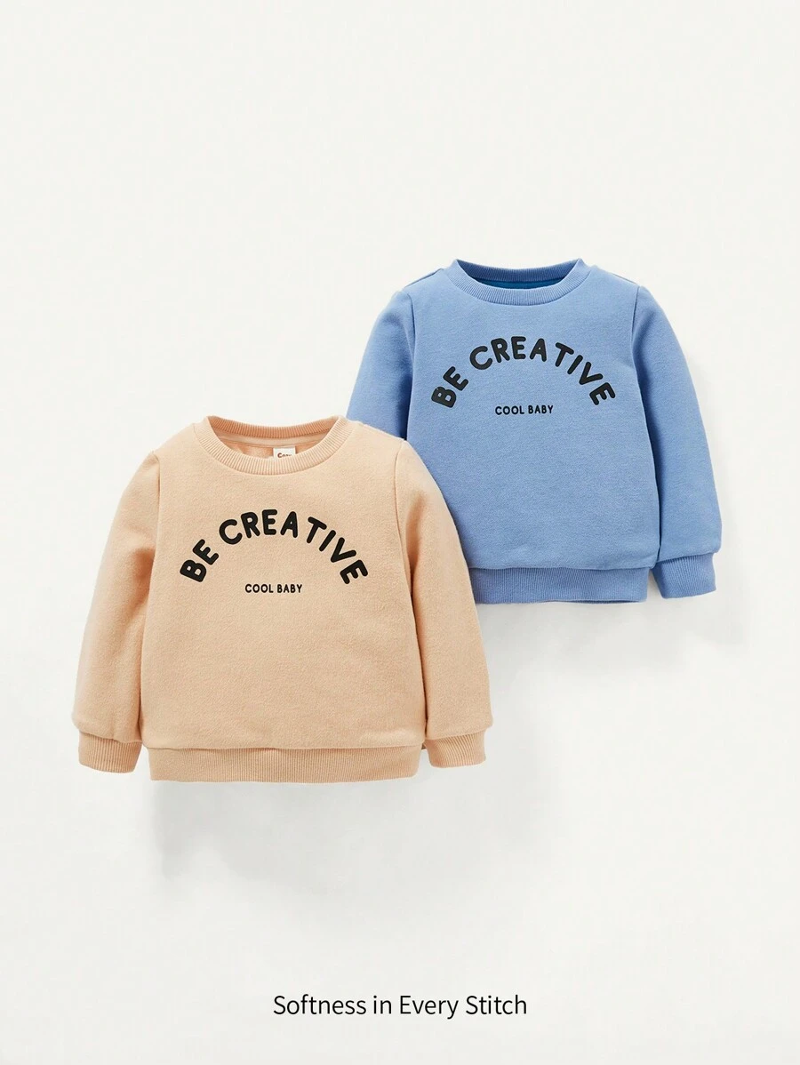Newborn Baby Boys' Knitted Soft Letter Print Round Neck Sweatshirt Two Piece Set - Multicolor - View 1