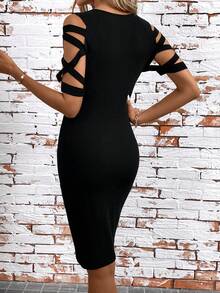 SHEIN Clasi Đầm trễ vai dáng ôm vừa vặn thời trang mùa hè thanh lịch dành cho nữ - màu đen - Xem 2