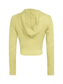 LovelyWholesale Women's Casual Hooded Collar Zip Up Crop Plain And Simple For Dailywear Cardigan Top Spring Autumn