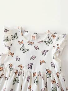 Cozy Pixies 女寶寶蝴蝶圖案圓領連衣裙,配有荷葉邊和彈性腰帶,2入組 - 紫色 - 查看 10