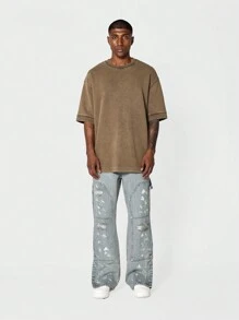 SUMWON Loose Fit Carpenter Detail Distressed Jean With Paint Print - Blue - View 3