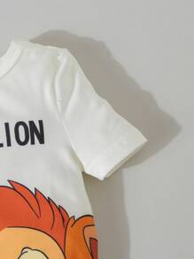 寶寶男孩可愛獅子印花短袖短褲兩件套休閒家居套裝緊身