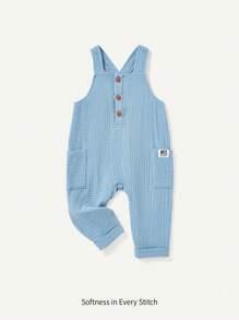 Cozy Pixies 男嬰純色背帶褲,附補丁細節與連結封口 - 藍色 - 查看 1