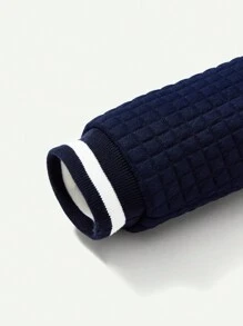 Cozy Pixies Baby Boy Letter Graphic Quilted Striped Trim Drop Shoulder Varsity Jacket - Navy Blue - View 6