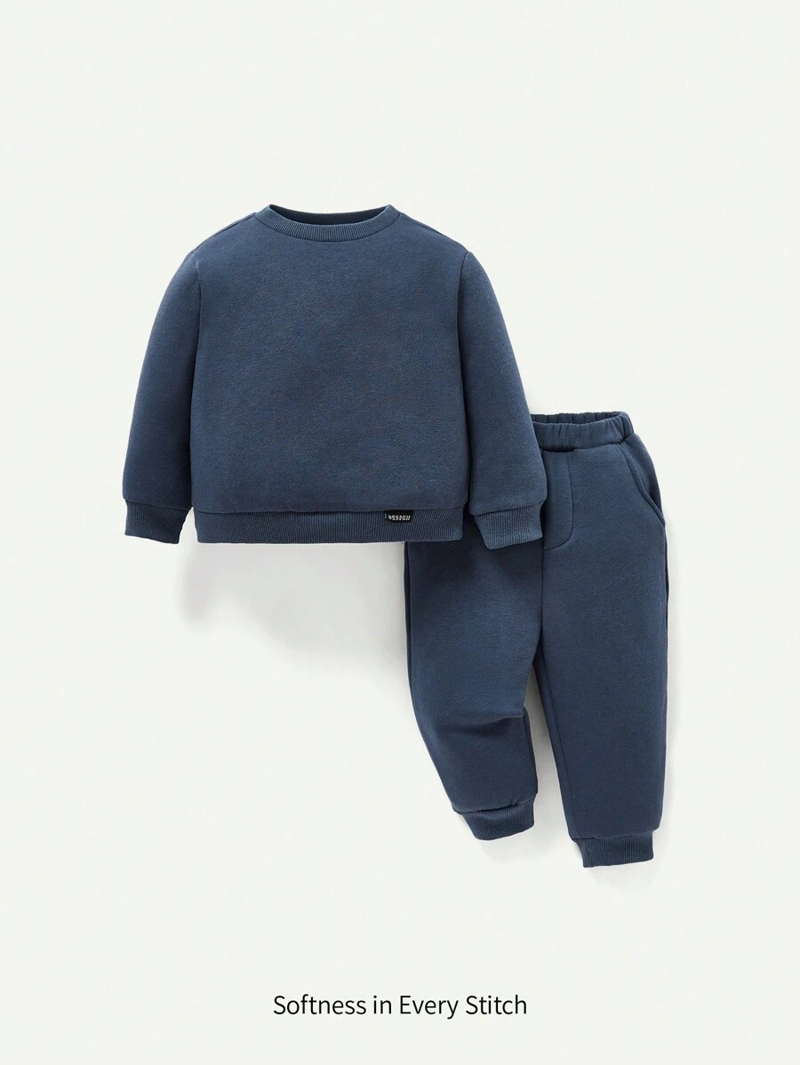 Cozy Pixies 男嬰字母貼布衛衣和衛褲 - 藍色 - 查看 1