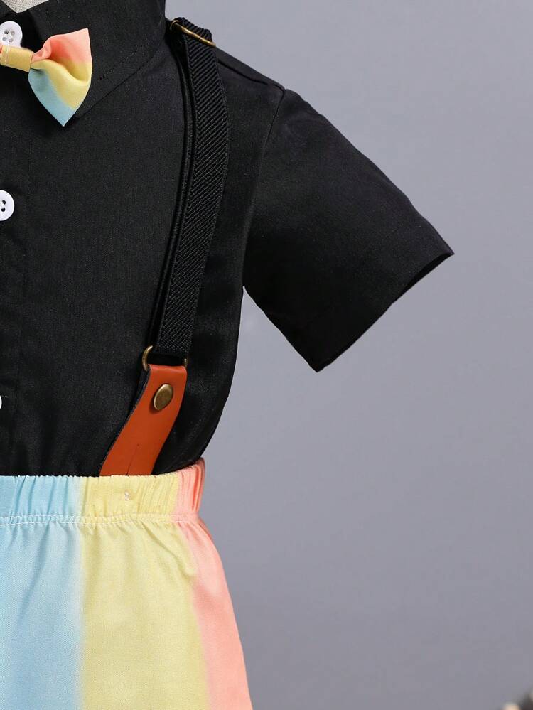 Baby Boy Summer Gentleman Suit, Including Lightweight Short Sleeved Shirt And Suspender Shorts